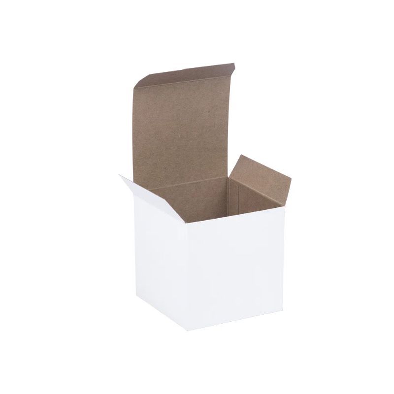 White Gloss One-Piece Cube Gift Box with Kraft Interior 100mm