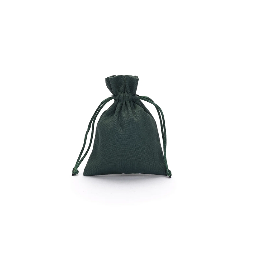 Medium Dark Green Cotton Bag with Silk Drawstring