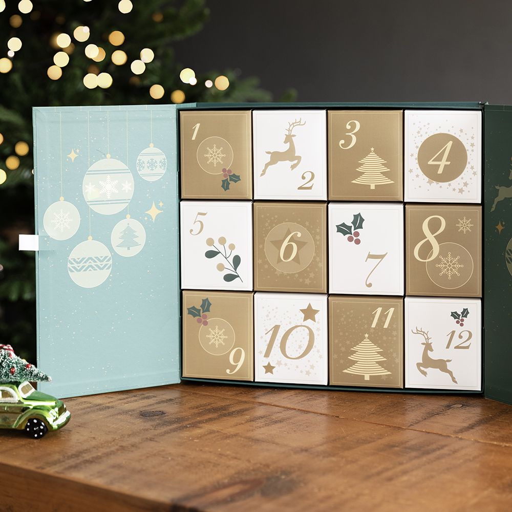 12 Days Merry Christmas Green and Gold Advent Calendar