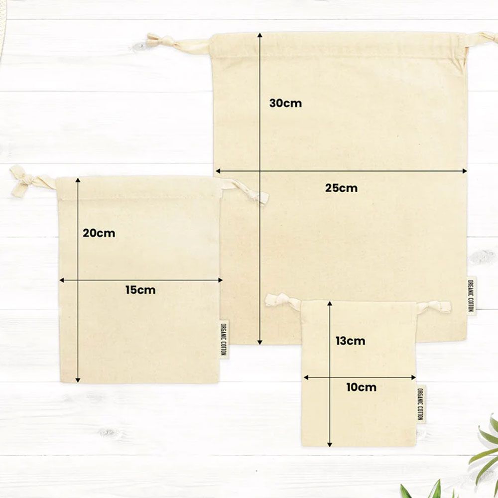 Pack of 25 Small Organic Cotton Drawstring Bags