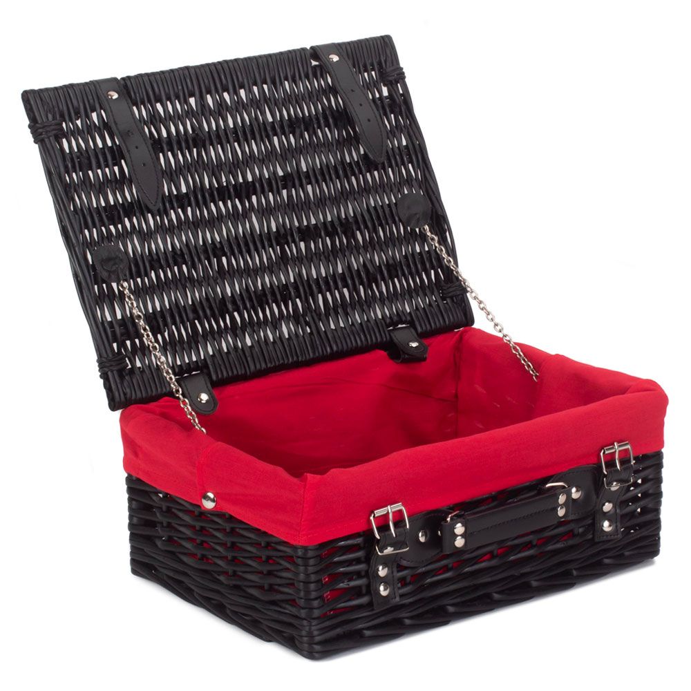 Pack of 5 Black Wicker Hampers with Red Lining | Small