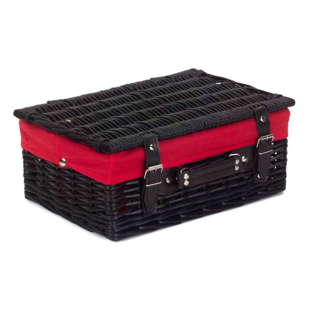 Pack of 5 Black Wicker Hampers with Red Lining