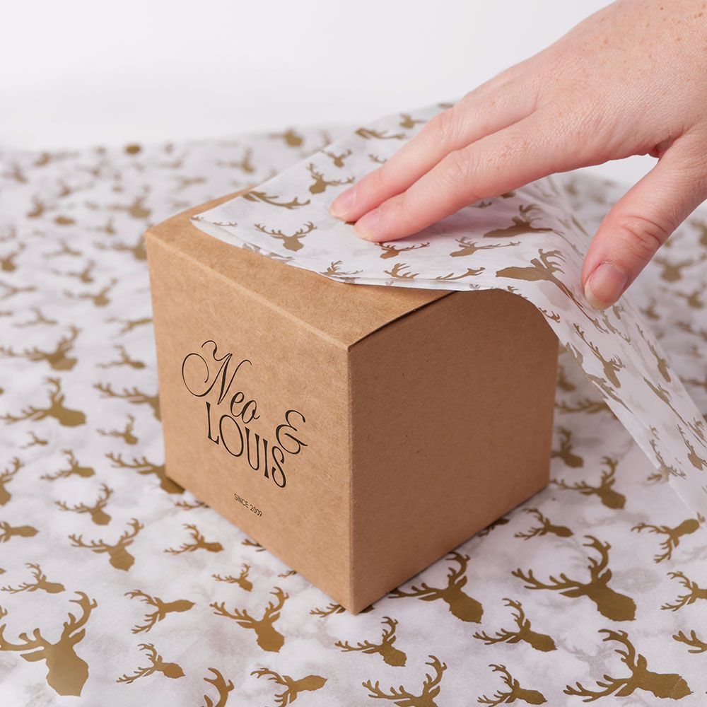 Large Recycled White Gold Stag Tissue Paper - 10 sheets