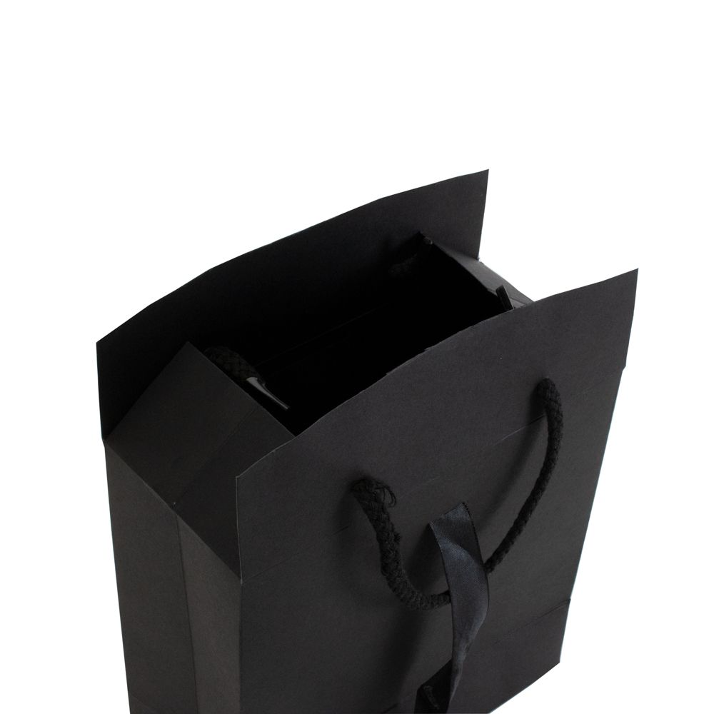 Box Bag Black Rope Handle Gift Bag With Ribbon and Closing Top