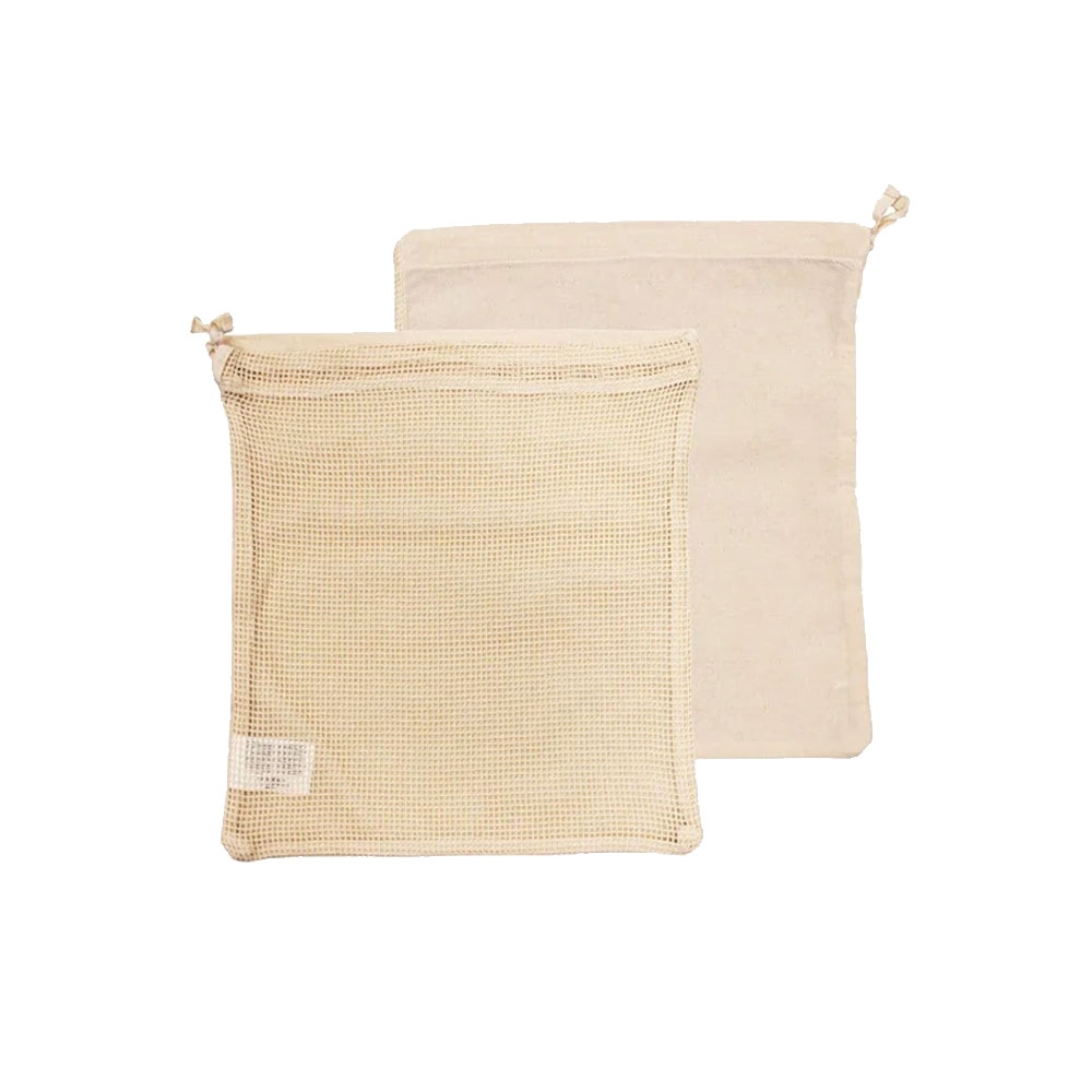 Pack of 25 Organic Cotton Mesh Drawstring Bags with Cotton Panel