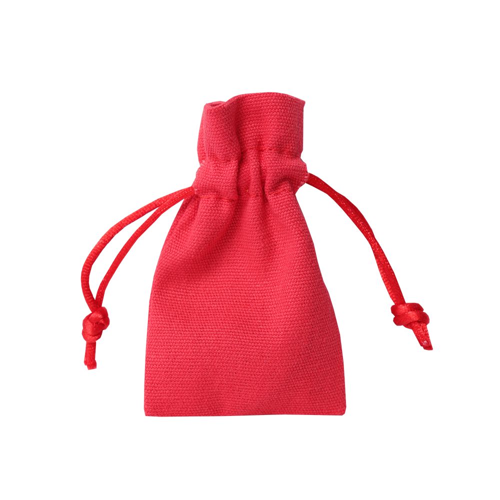 Small Radiant Red Cotton Bag With Silk Drawstring