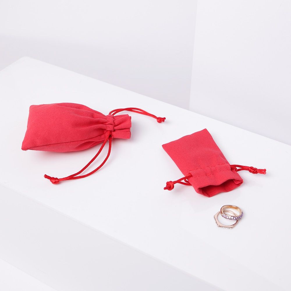 Medium Radiant Red Cotton Bag With Silk Drawstring