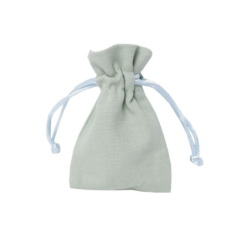 Small Sage Green Cotton Bag With Silk Drawstring