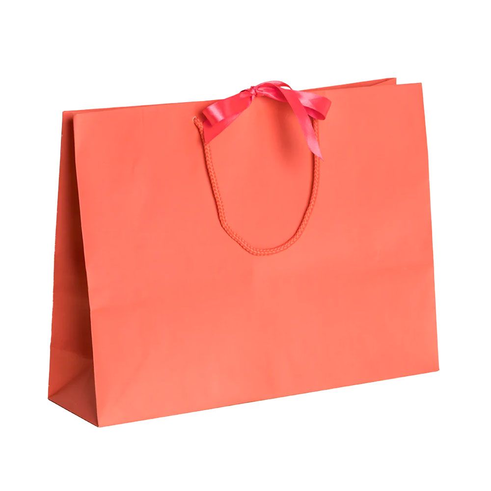 Pack of 25 Large Landscape Light Red Paper Gift Bags With Rope Handles and Ribbon