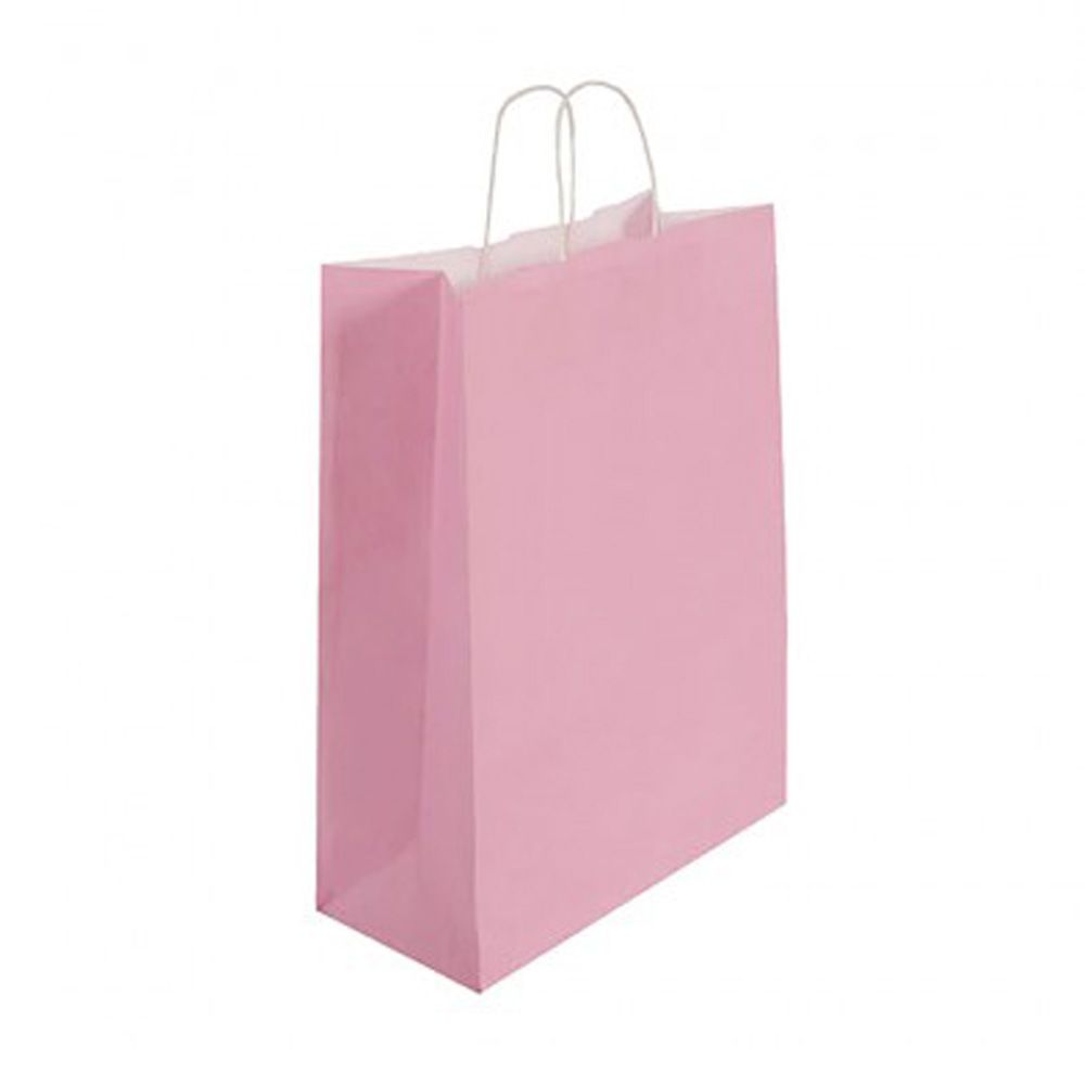  Pack of 25 Large Pink Paper Gift Bags With Paper Twisted Handles