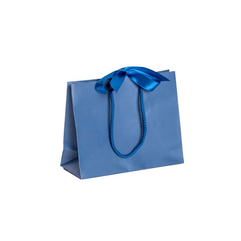 Pack of 25 Small Landscape Blue Paper Gift Bags With Rope Handles and Ribbon