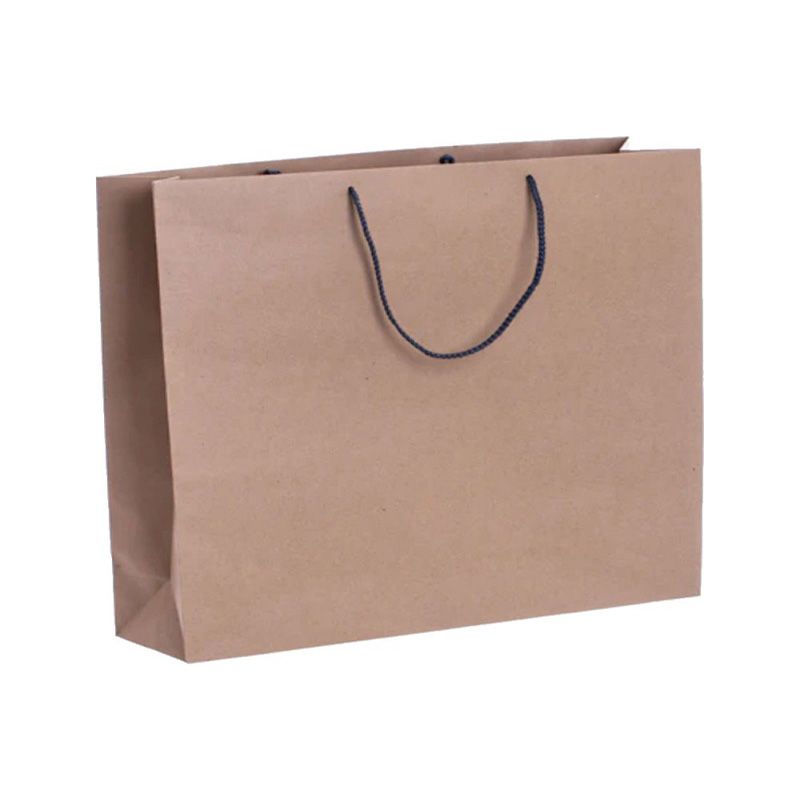Pack of 25 Landscape Kraft Brown Paper Gift Bags With Grey Rope Handles