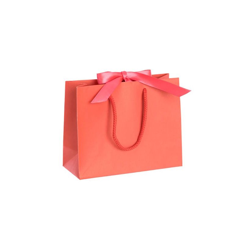Pack of 25 Small Landscape Light Red Paper Gift Bags With Rope Handles and Ribbon