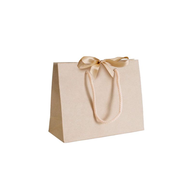 Pack of 25 Small Landscape Cream Paper Gift Bags With Rope Handles and Ribbon