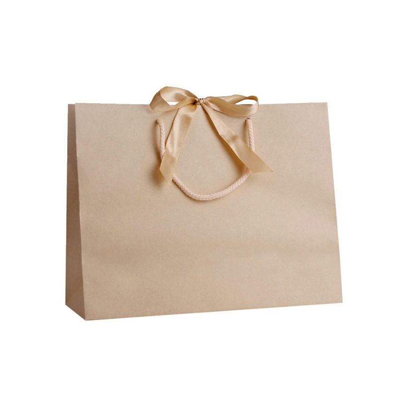 Pack of 25 Large Landscape Cream Paper Gift Bags With Rope Handles and Ribbon