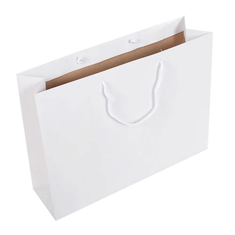 Pack of 25 White Landscape Recycled Paper Carrier Bags With Rope Handles 320 x 420 x 120mm