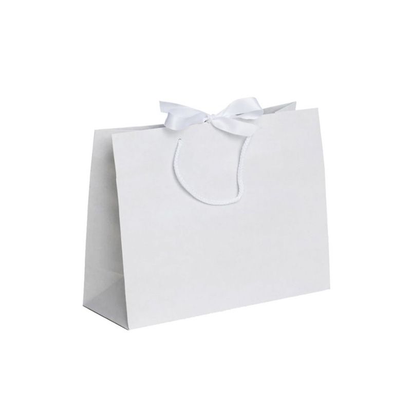 Pack of 25 Medium Landscape Antique White Paper Gift Bags With Rope Handles and Ribbon
