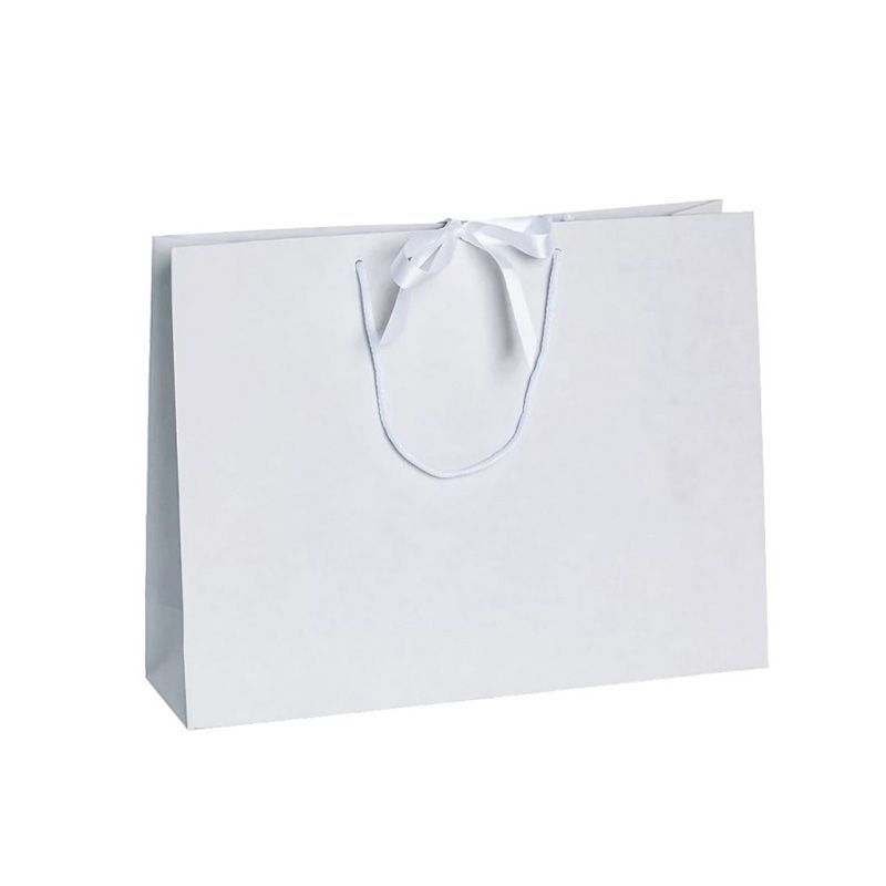 Pack of 25 Large Landscape Antique White Paper Gift Bags With Rope Handles and Ribbon