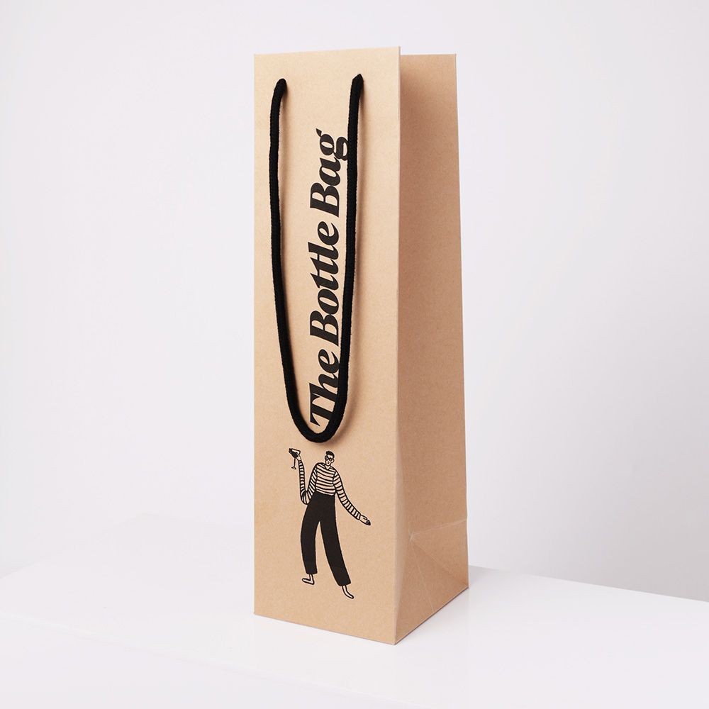 Digital Printed Bottle Portrait Kraft Brown Paper Gift Bag With Rope Handles