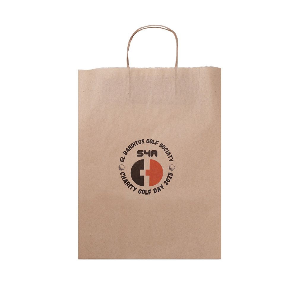 Digital Printed Essentials Range Large Kraft Brown Paper Gift Bag with Paper Twisted Handles