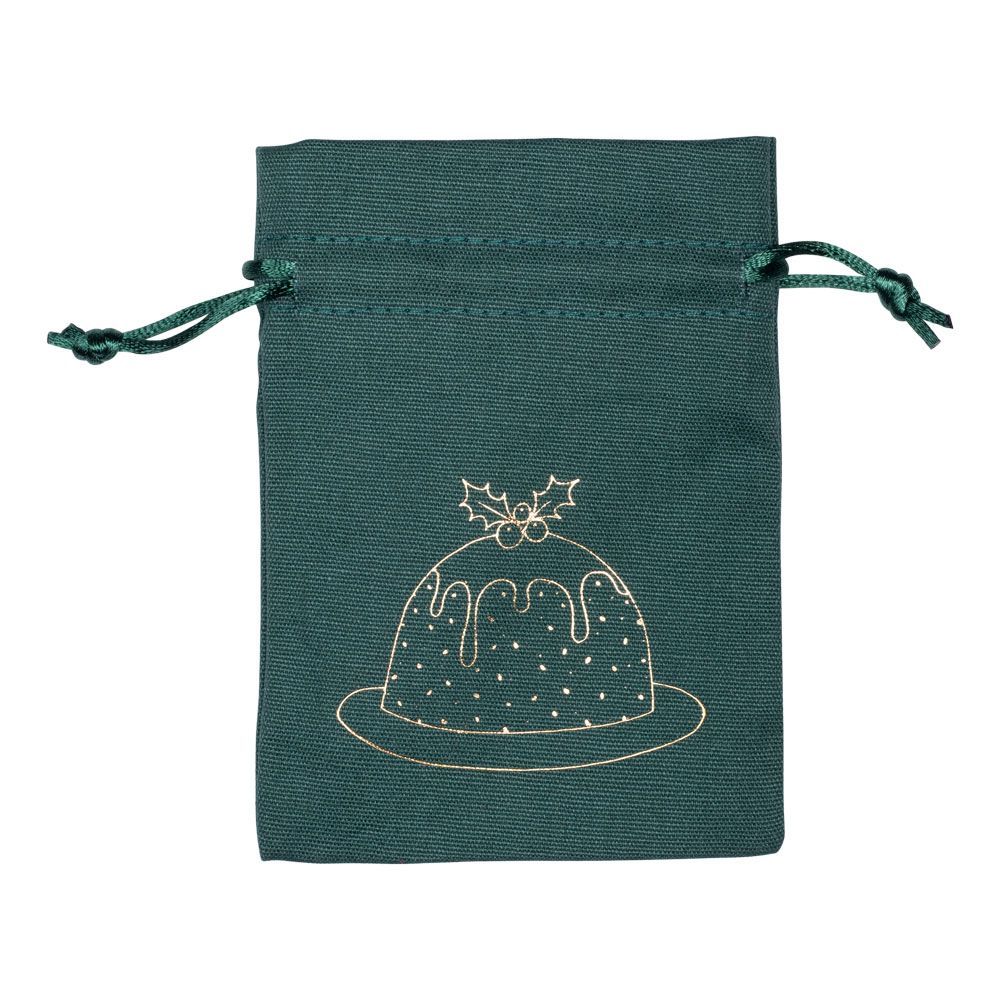 Medium Gold Pudding Printed Dark Green Cotton Bag | 95 x 90mm