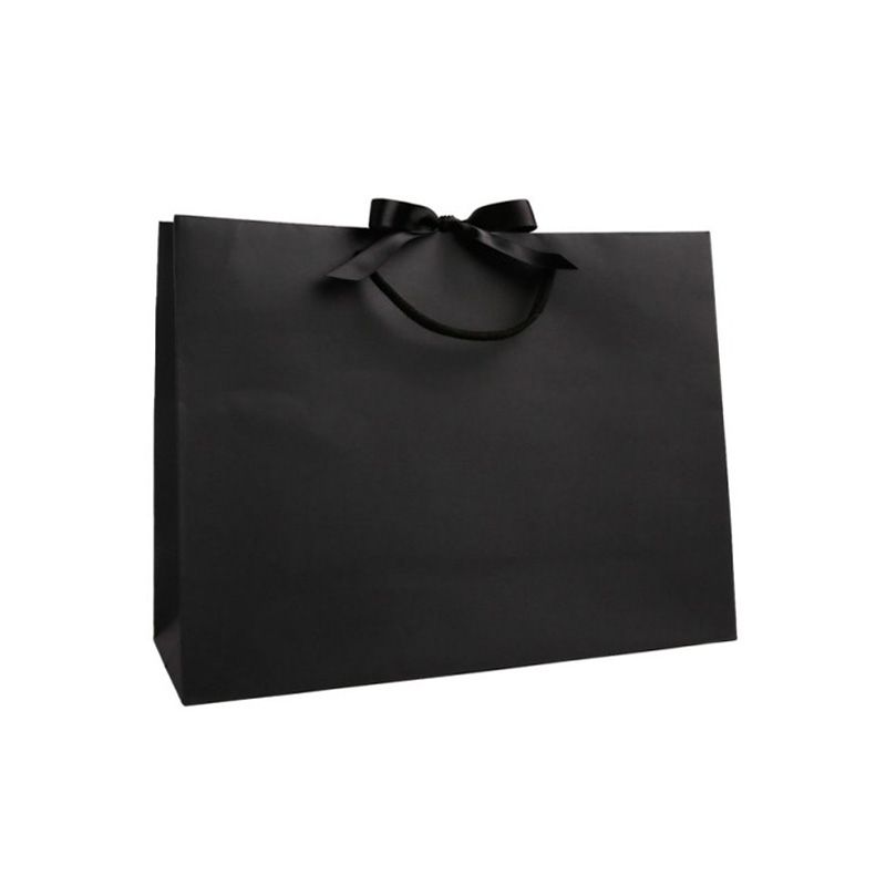 Large Landscape Black Paper Gift Bag With Rope Handles and Ribbon 