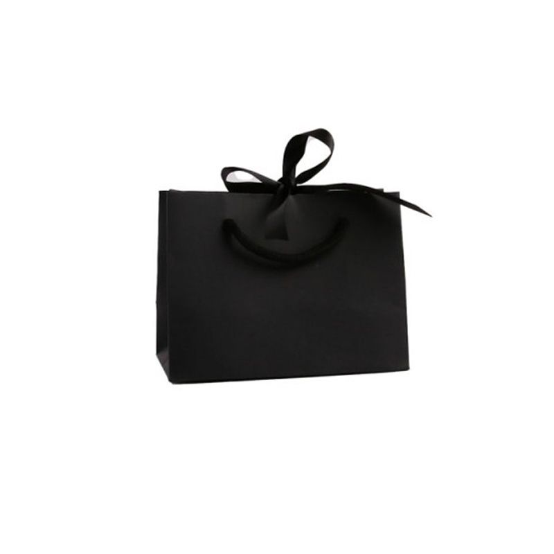 Small Landscape Black Paper Gift Bag With Rope Handles and Ribbon 