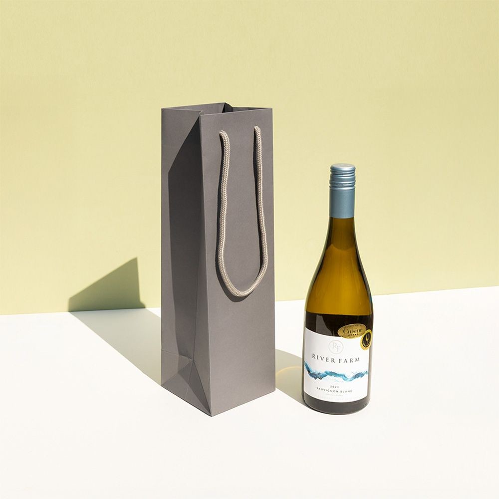 Bottle Portrait Grey Paper Gift Bag With Rope Handles