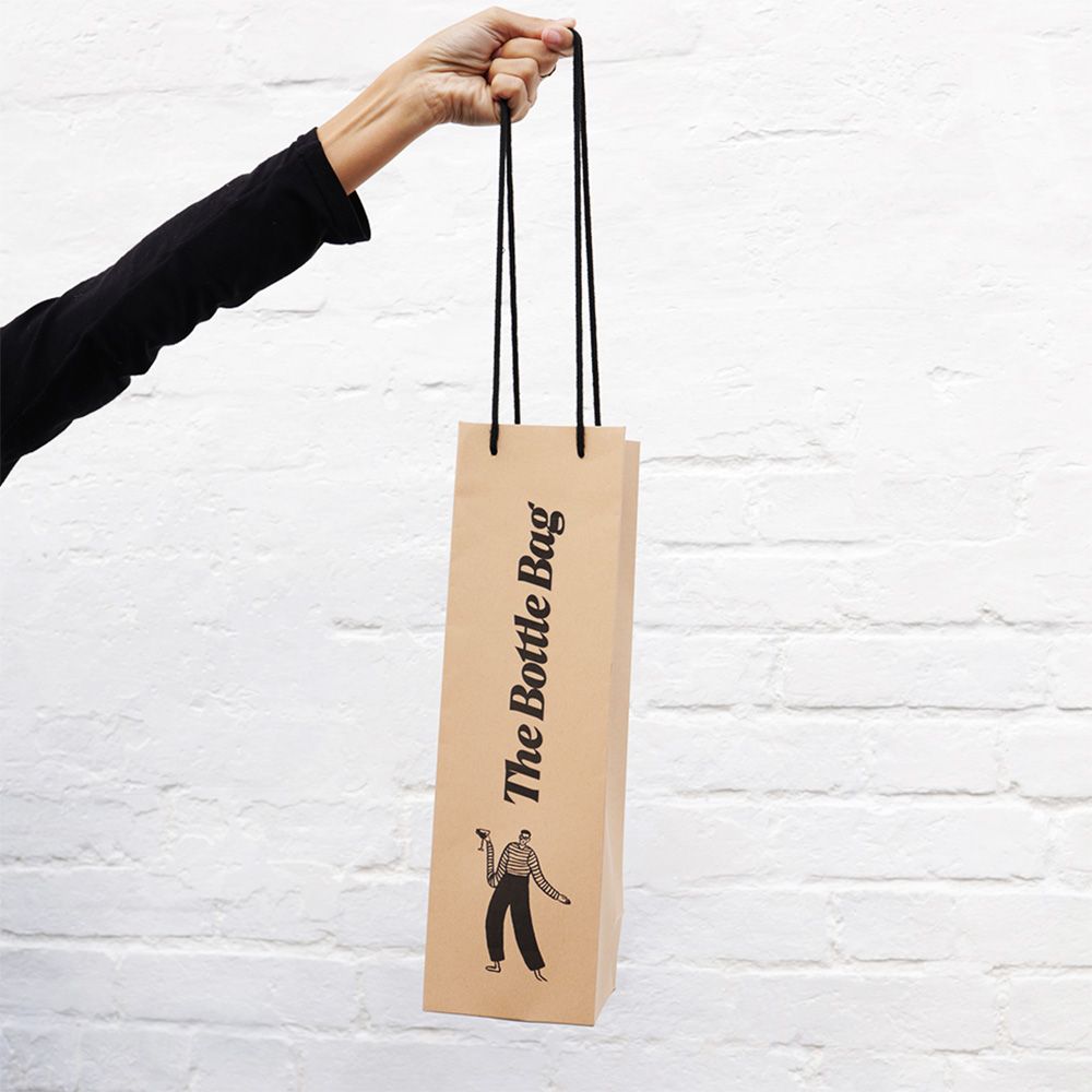 Bottle Portrait Kraft Brown Paper Gift Bag With Rope Handles