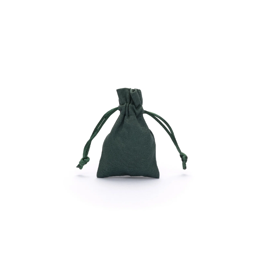 Small Dark Green Cotton Bag with Silk Drawstring