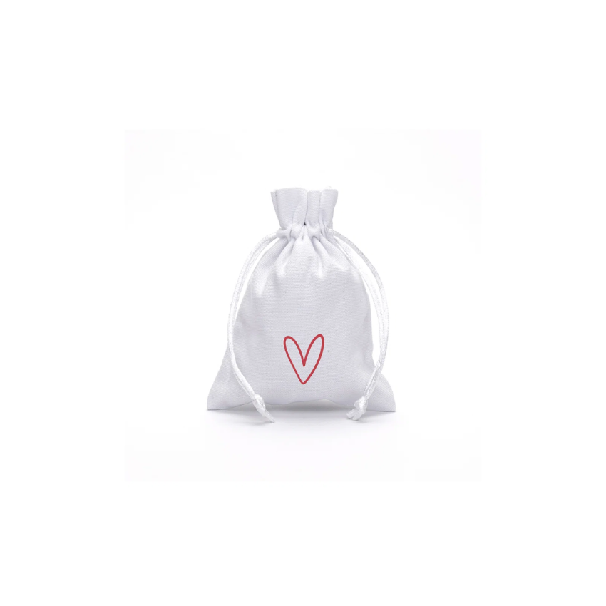 Love Heart Valentine's Day Medium White Cotton Bag with Silk Drawstring