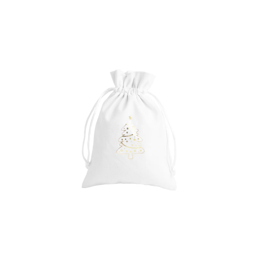 Christmas Cotton Bag White Large Gold Tree