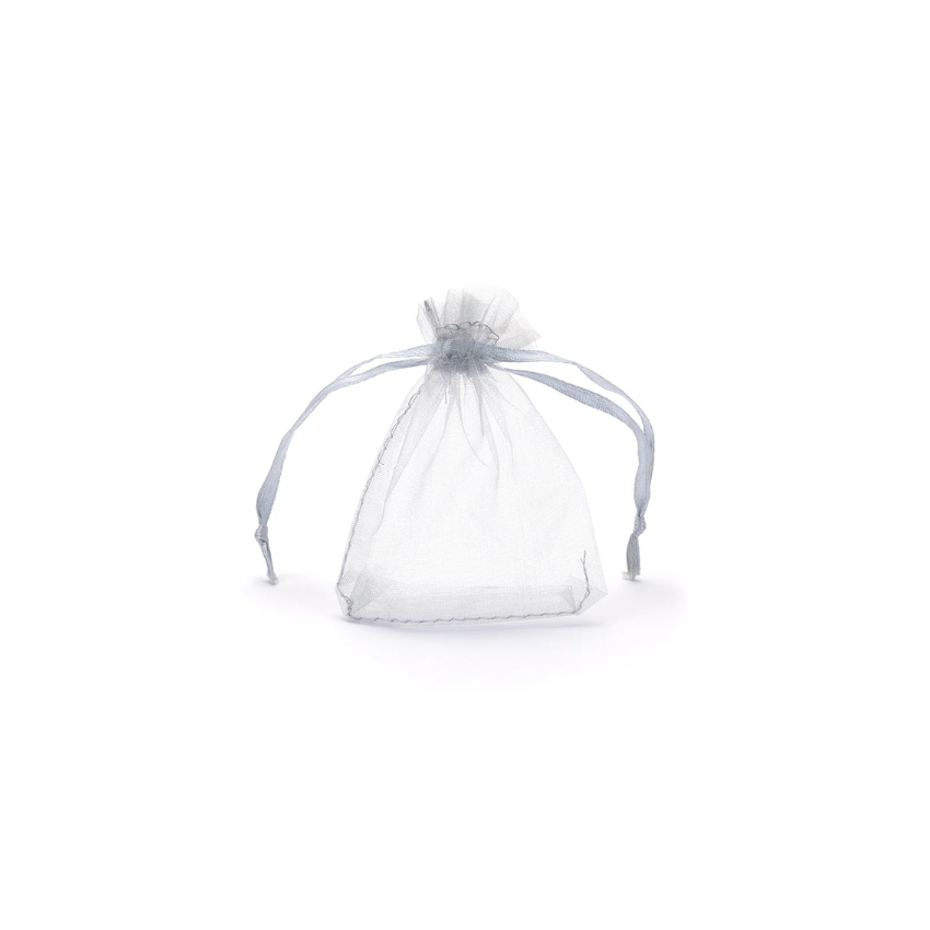 Small Silver Grey Organza Pouch With Ribbon Drawstring