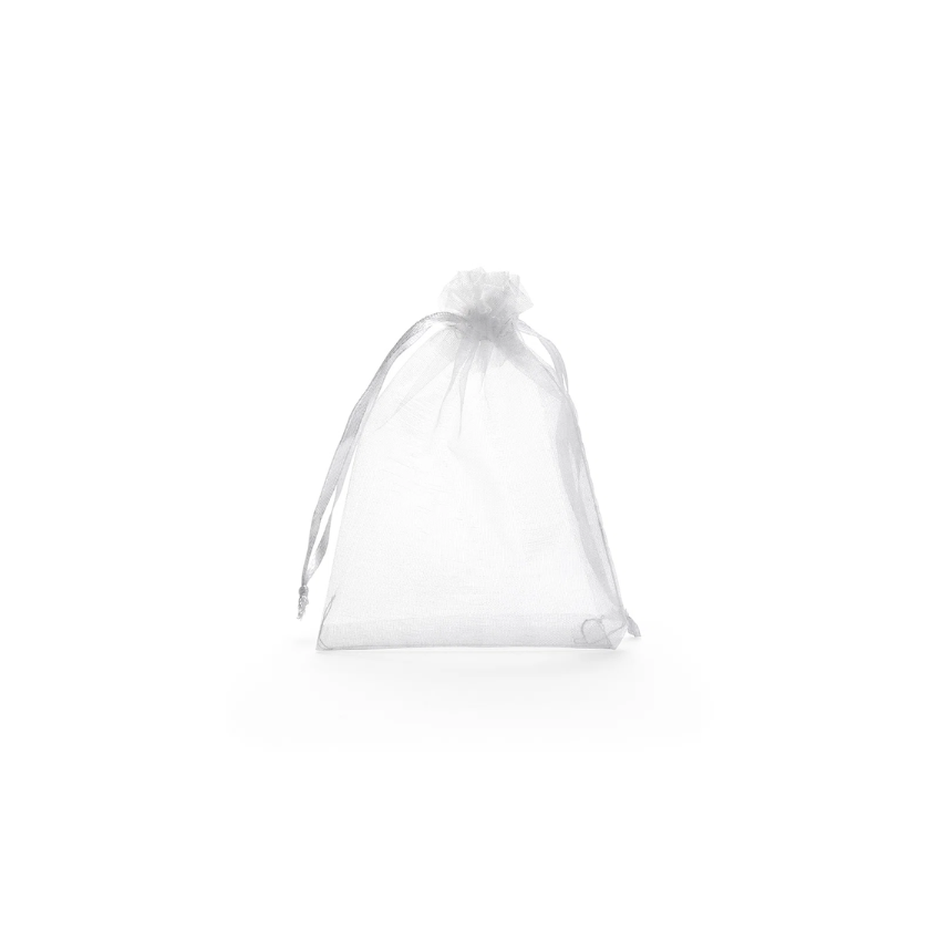 Medium White Organza Pouch With Ribbon Drawstring