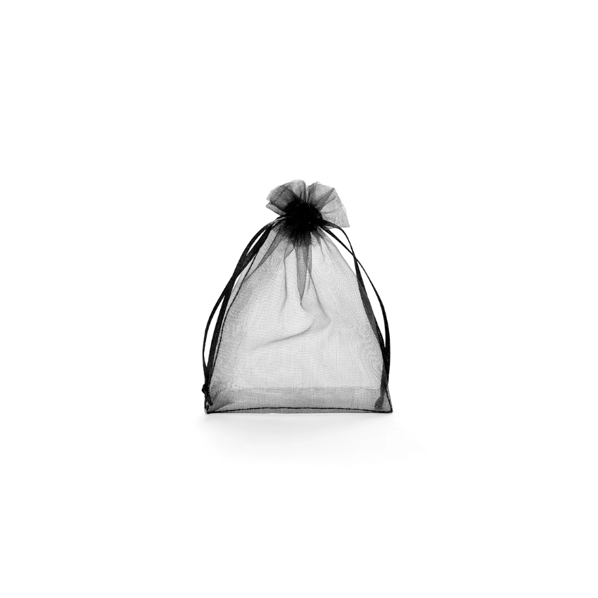 Medium Black Organza Pouch With Ribbon Drawstring