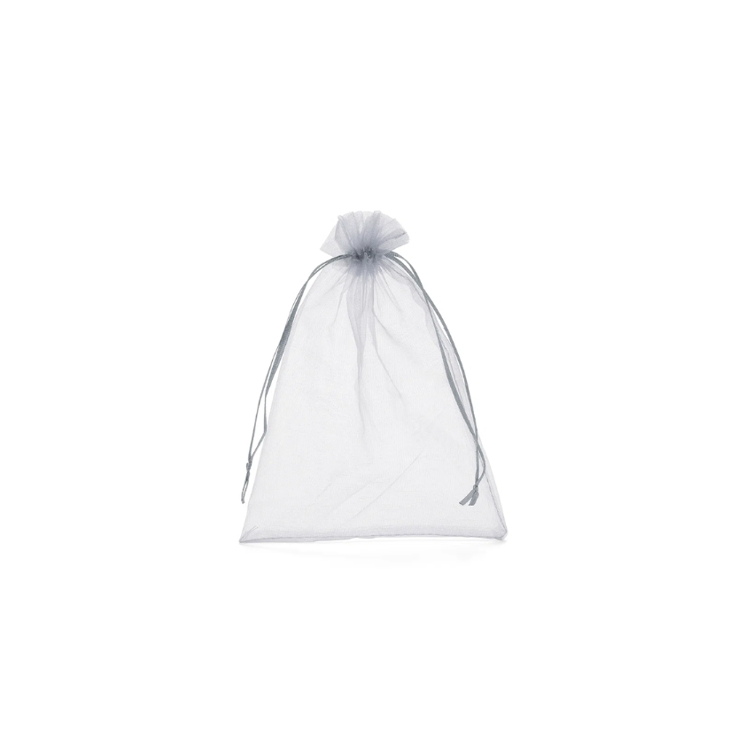 Large Silver Grey Organza Pouch With Ribbon Drawstring