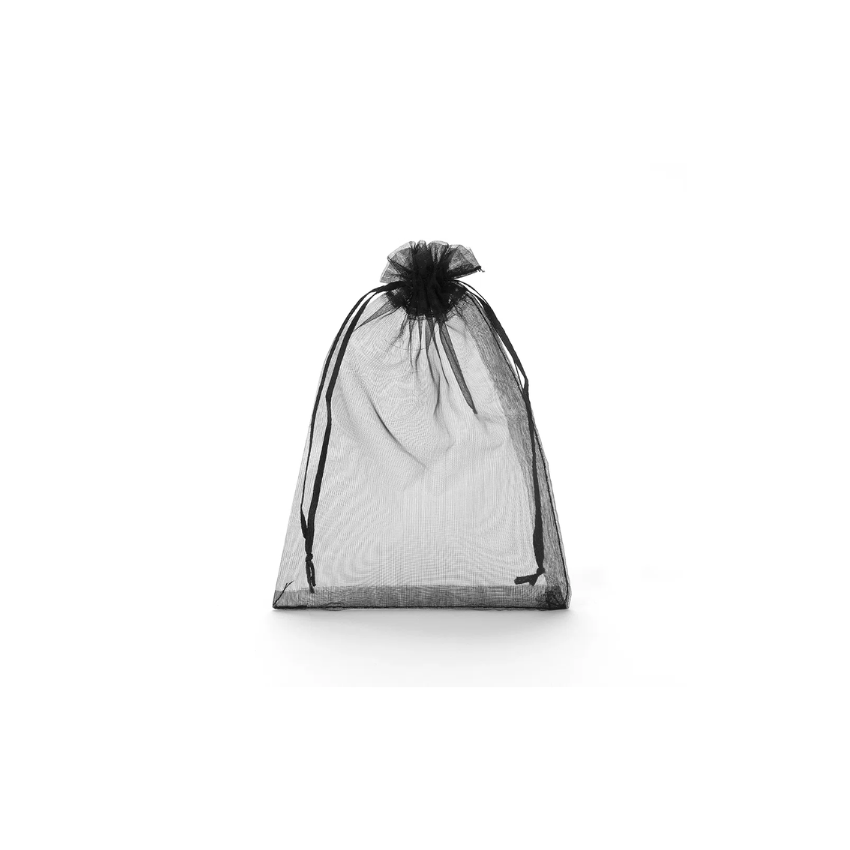 Large Black Organza Pouch with Ribbon Drawstring
