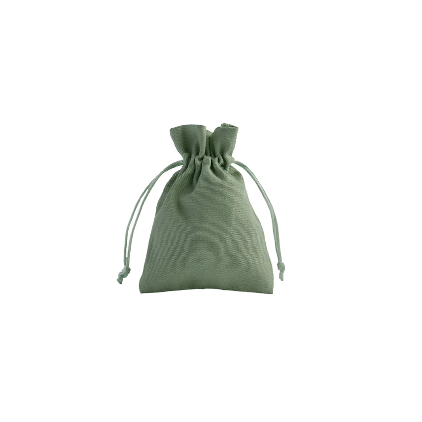 Medium Olive Cotton Bag With Silk Drawstring