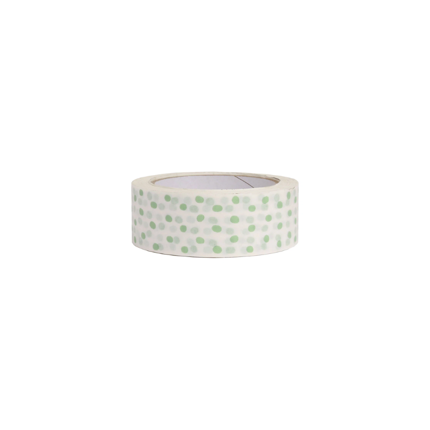 White Paper Tape with Green Polka Dots 50 metres x 37.5mm