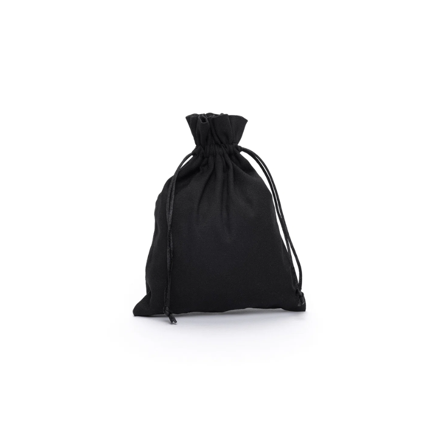 Large Black Cotton Bag with Silk Drawstring