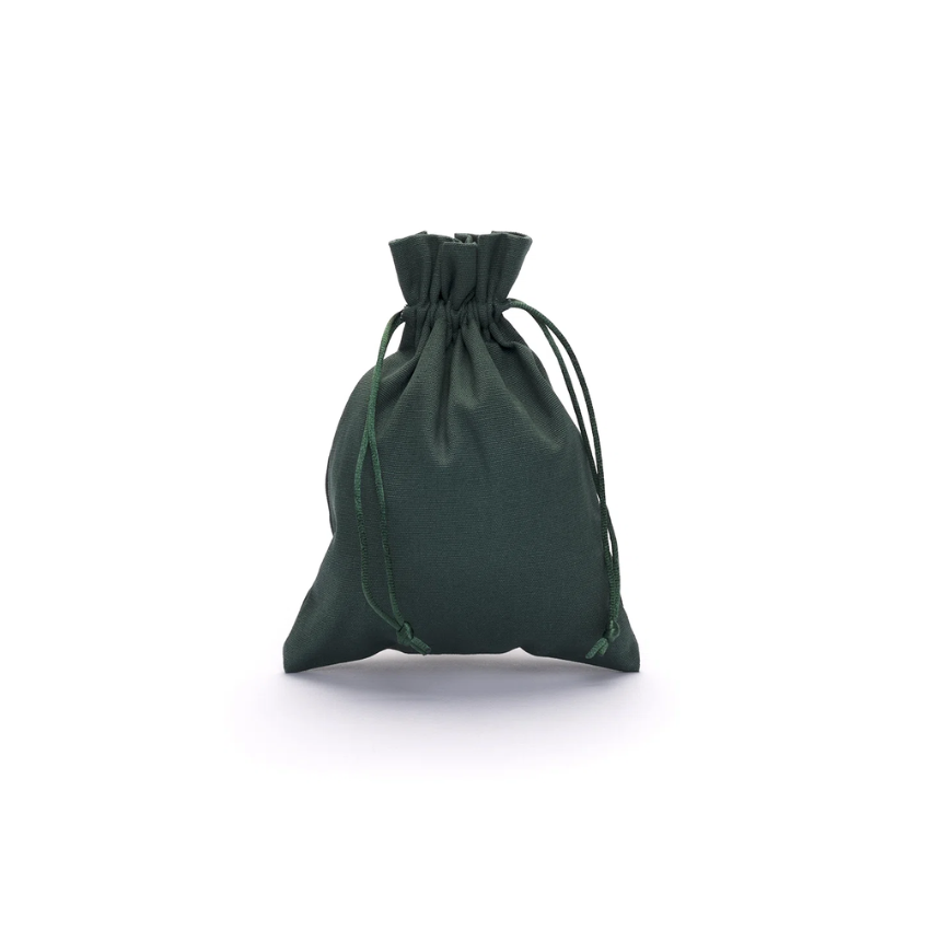 Large Dark Green Cotton Bag with Silk Drawstring