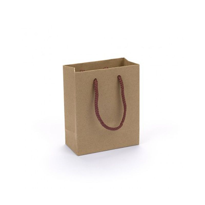 Small Portrait Kraft Brown Paper Gift Bag With Burgundy Rope Handles