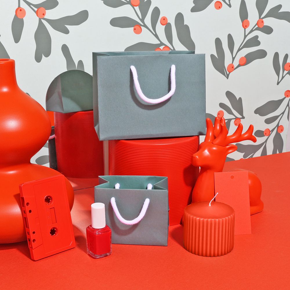 Extra Small Landscape Forest Green Paper Gift Bag with Rope Handles