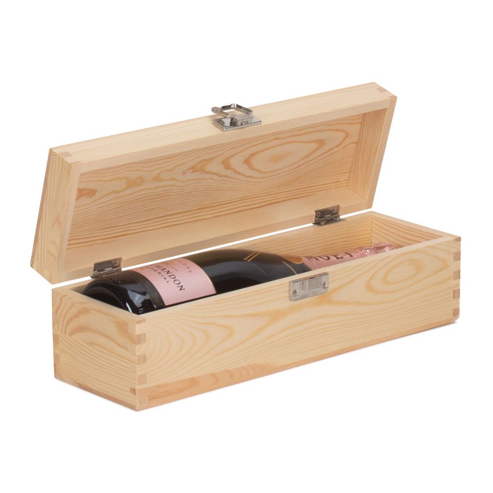 Pack of 5 Clear Varnished Wooden Boxes for Single Bottles