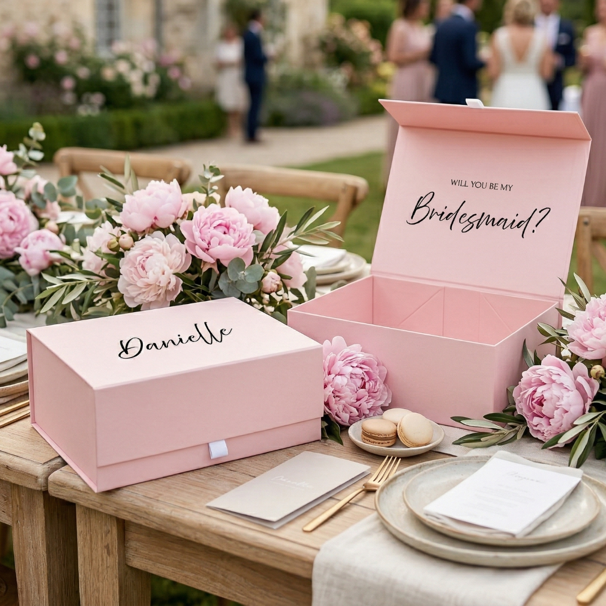 Pink Rose Quartz Personalised Script Bridal Party / Bridesmaid Magnetic Hamper Gift Box