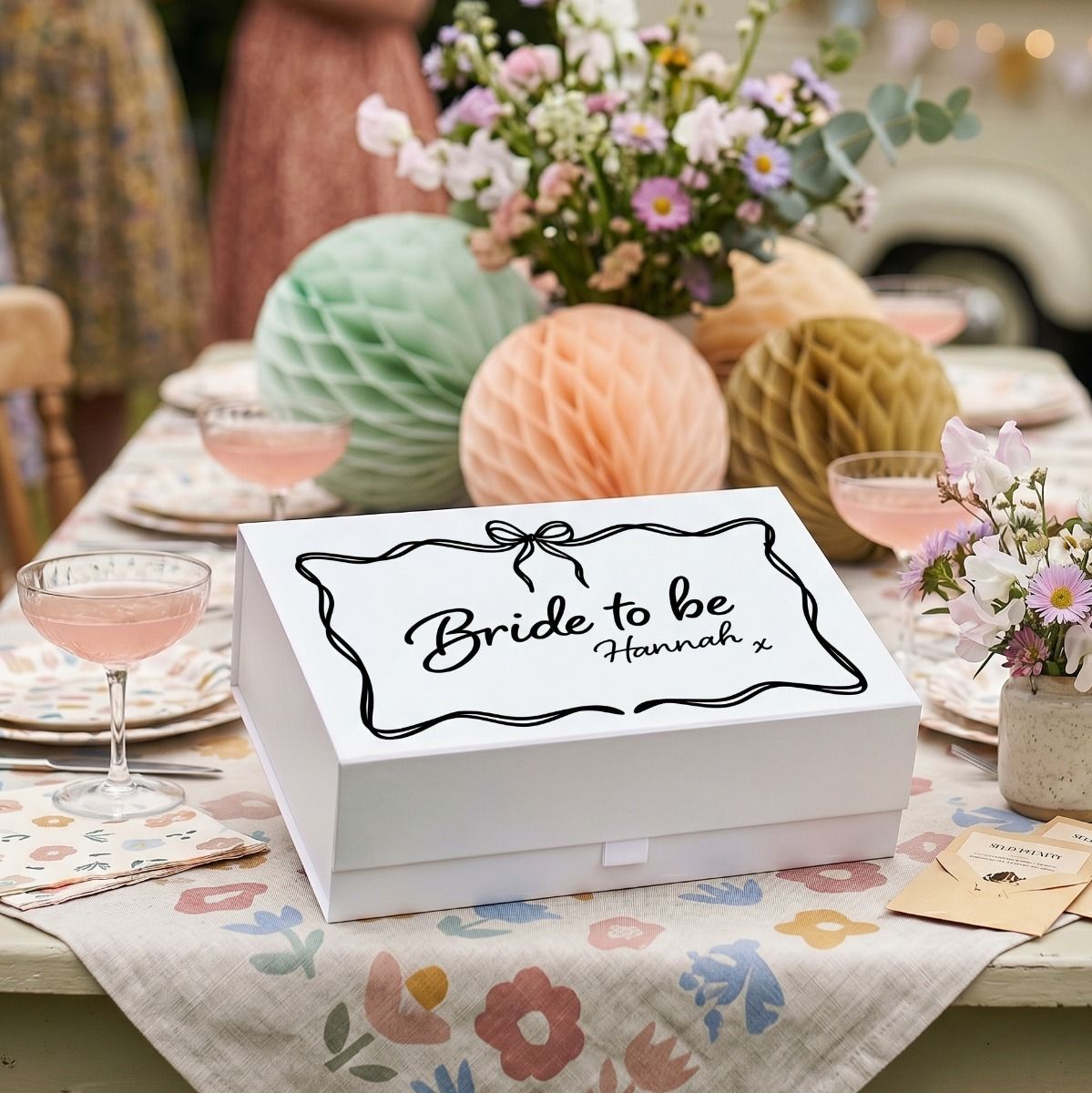 Personalised Whimsical Bow Bridesmaid Magnetic Hamper Gift Box