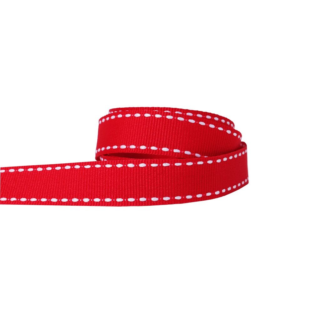 Red Grosgrain Ribbon With White Stitching 15 metres x 16mm