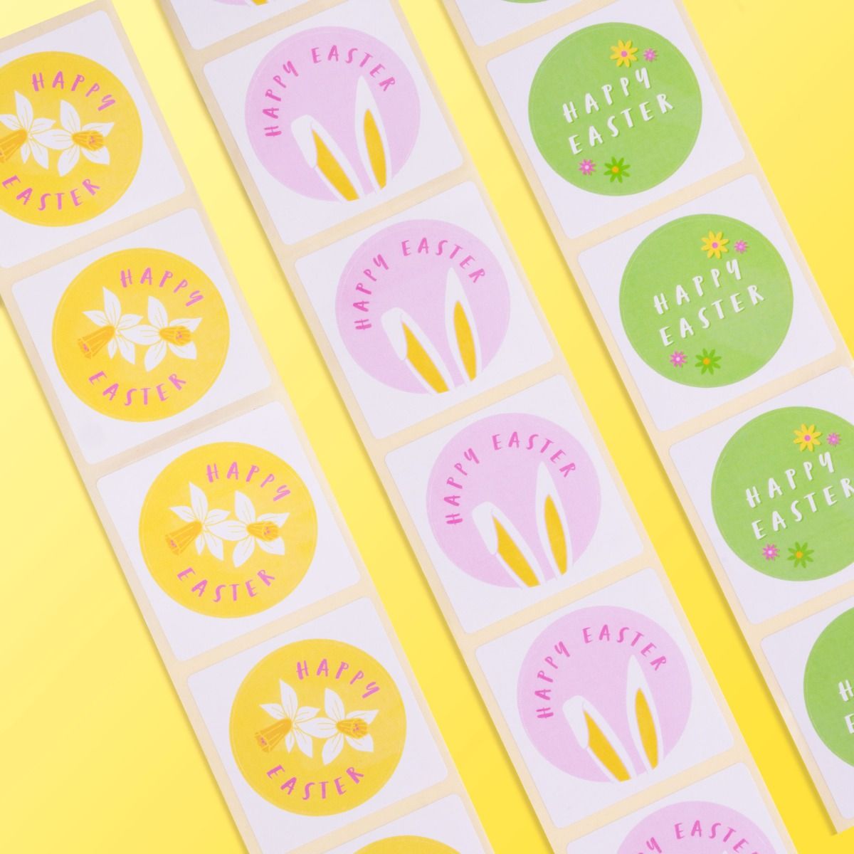 'Happy Easter' Daffodils Yellow Stickers 44mm - Pack of 10