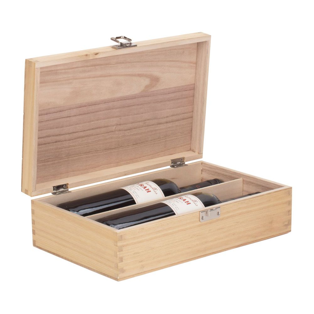 Pack of 5 Clear Varnished Wooden Boxes for Two Bottles