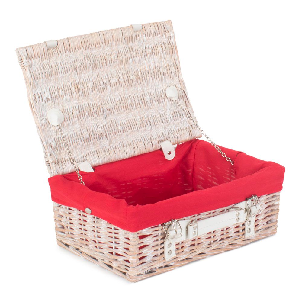 Pack of 5 White Wicker Hampers with Red Lining | Small